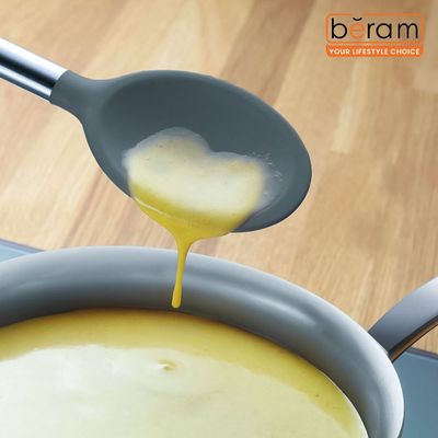 Beram Serving Spoon Silicone &Stainless Steel Kitchen Utensil Heat Resistant Non-Stick Bpa-Free, Dishwasher Safe (Grey) (Single Serving Spoon)