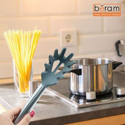 Beram Pasta Server Silicone &Stainless Steel Kitchen Utensil Heat Resistant Non-Stick Bpa-Free,Dishwasher Safe (Grey) (Single Pasta Server)