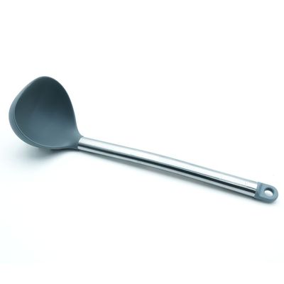 Beram Soup Spoon Silicone &Stainless Steel Kitchen Utensil Heat Resistant Non-Stick Bpa-Free,Dishwasher Safe (Grey) (Single Soup Ladle)