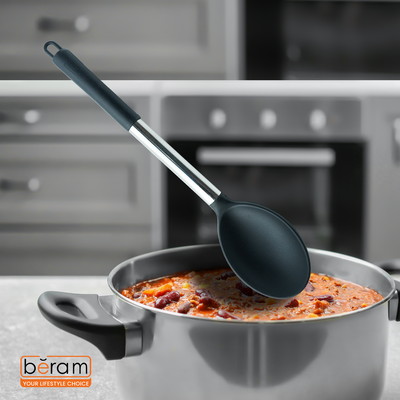 Beram  Silicone With Stainless Steel Utensil Set Non-Stick Safe,Heat Resistant,Bpa-Free –(Black) (Single Serving Spoon)