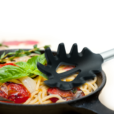 Beram Silicone With Stainless Steel Utensil Set Non-Stick Safe,Heat Resistant,Bpa-Free – Pasta Server(Black) (Single Pasta Server)