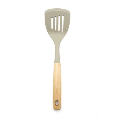 Beram Silicone Kitchen Utensil Set With Natural Wooden Handles – Heat Resistant, Non-Stick Safe, Bpa-Free Cooking Tools – Turner, Ladle, Scraper & Slotted Spoon (Beige) (Single Slotted Shovel)