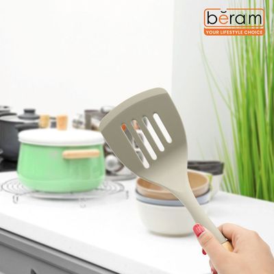 Beram Silicone Kitchen Utensil Set With Natural Wooden Handles – Heat Resistant, Non-Stick Safe, Bpa-Free Cooking Tools – Turner, Ladle, Scraper & Slotted Spoon (Beige) (Single Slotted Shovel) Beram Silicone Kitchen Utensil Set With Natural Wooden Handles – Heat Resistant, Non-Stick Safe, Bpa-Free Cooking Tools – Turner, Ladle, Scraper & Slotted Spoon (Beige) (Single Slotted Shovel)