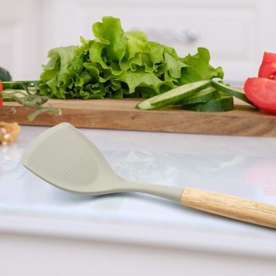 Beram  Silicone Kitchen Utensil Set With Natural Wooden Handles – Heat Resistant, Non-Stick Safe, Bpa-Free Cooking Tools (Beige) (Single Shovel)