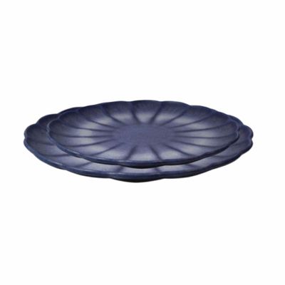 Stylepoint Flower Plate, Decorative Scalloped Design, Navy Blue, 28 cm, Set of 2