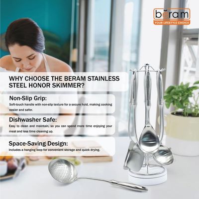 Beram Honor Skimmer Strainer, 304 Stainless Steel, Elegant Design, Cooking Utensils, Kitchen Tool For Straining And Draining