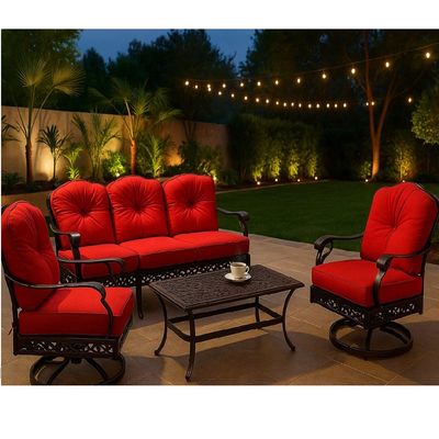 Schondor-Outdoor Sofa set -Ath-COF-SET-005-105x55x45 CM-Aluminum-black frame-RED  