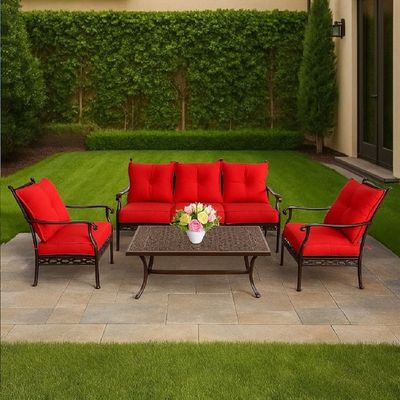 Schondor- Outdoor Sofa Set -Phil-COF-SET-005-105x55x45 CM-Alminium-Black Frame -Red