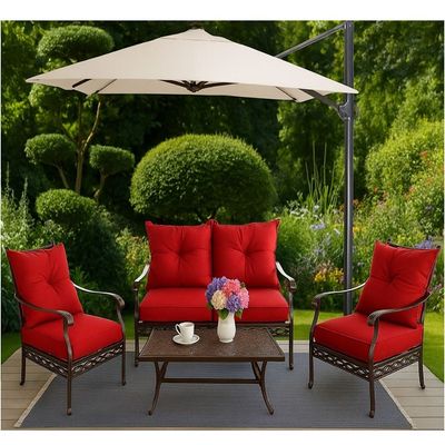 Schondor-Outdoor Sofa Set -Phil-COF-SET-004-105x55x45 CM-Aluminum-Black Frame - RED