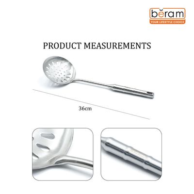 Beram Stainless Steel Skimmer, Strainer, Cooking Spatula, Kitchen Utensil, Spoon, 100% Food Grade, Compact, Lightweight, Silver