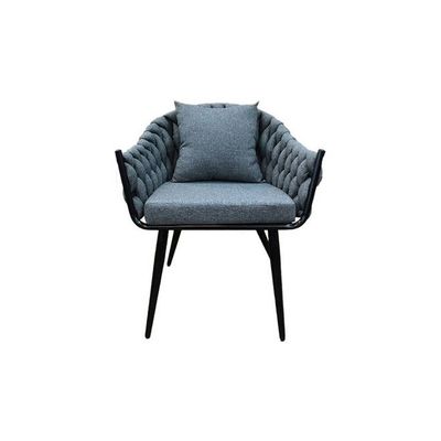 Modern Grey Woven Accent Chair, Upholstered Fabric Seat, Black Metal Legs, Decorative Pillow for Living Room/Dining Room(1 piece)