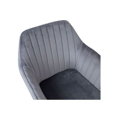 Modern Light Grey Velvet Armchair, Vertical Tufted Back, Black Metal Legs â€“ Stylish Dining/Living Room Chair(Grey 1 piece)