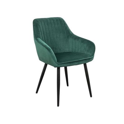 Modern Light Grey Velvet Armchair, Vertical Tufted Back, Black Metal Legs â€“ Stylish Dining/Living Room Chair(Green 1 piece)
