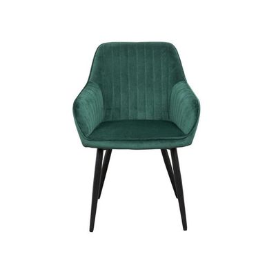 Modern Light Grey Velvet Armchair, Vertical Tufted Back, Black Metal Legs â€“ Stylish Dining/Living Room Chair(Green 1 piece)