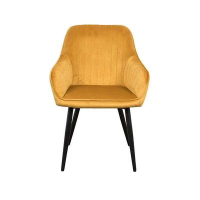 Modern Mustard Velvet Armchair with Vertical Tufting & Black Metal Legs(Yellow 1 piece)