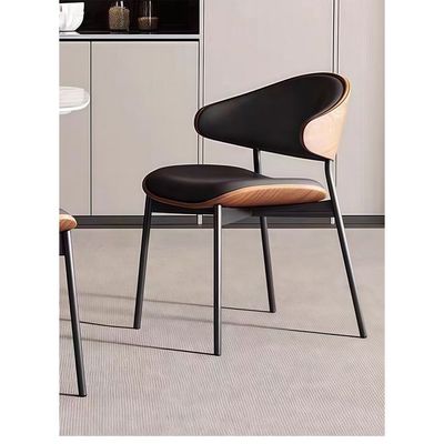 Modern Minimalist Dining Chair - Black Leather Seat, Wood Accents & Metal Frame(1 piece)