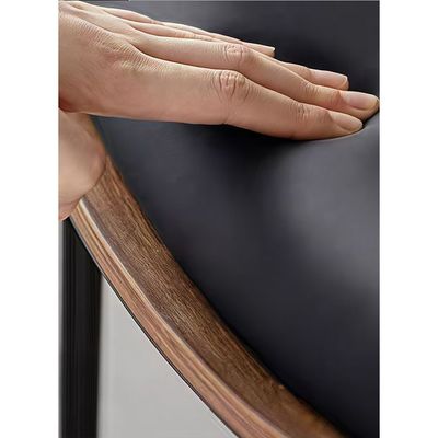Modern Minimalist Dining Chair - Black Leather Seat, Wood Accents & Metal Frame(1 piece)