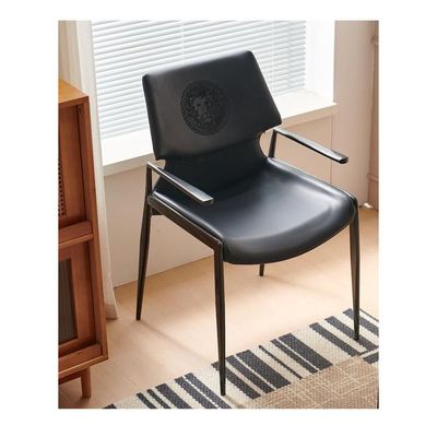 Luxury - Inspired Grey Leather Dining Chair with Armrests & Iconic Emblem(1 piece)