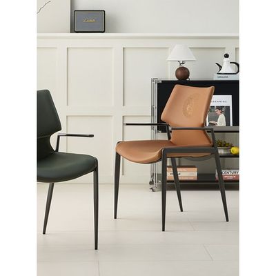 Luxury - Inspired Brown Leather Dining Chair with Armrests & Iconic Emblem(1 piece)