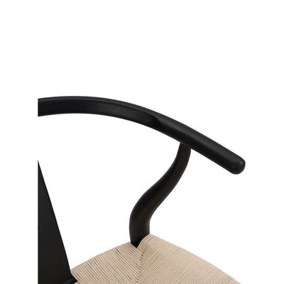 Classic Y Chair (Black Frame + Beige Woven Seat), Modern Minimalist Dining/Accent Chair(one Piece)