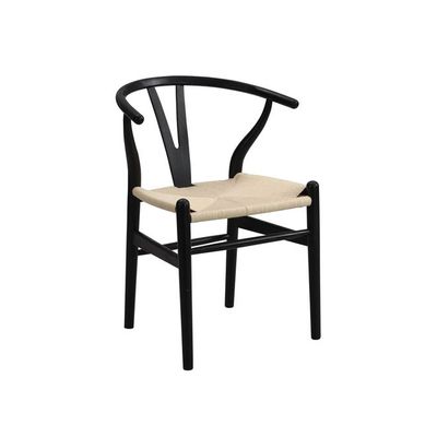 Classic Y Chair (Black Frame + Beige Woven Seat), Modern Minimalist Dining/Accent Chair(one Piece)