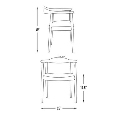 Classic Solid Wood Armchair with Black Leather Seat, Modern Minimalist Dining/Living Room Chair(One Piece)