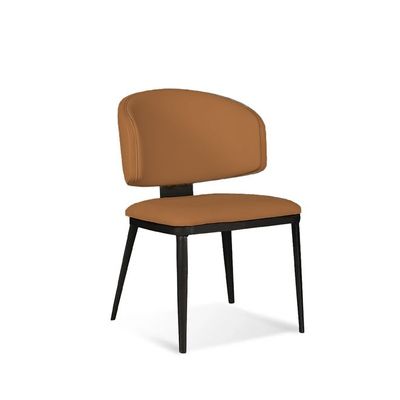 Modern Caramel Upholstered Dining Chair, Black Metal Frame, Stylish Dining Seat(One Piece)
