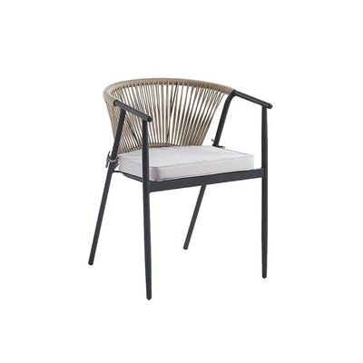 Outdoor Wicker Armchair with Cushion, Metal Frame Patio Chair for Garden, Balcony and Poolside(One Piece)