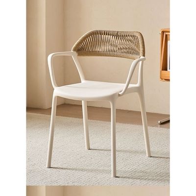Black Modern Outdoor Armchair with Woven Rattan Backrest and Plastic Seat, Ideal for Patio, Garden & Balcony(One Piece)