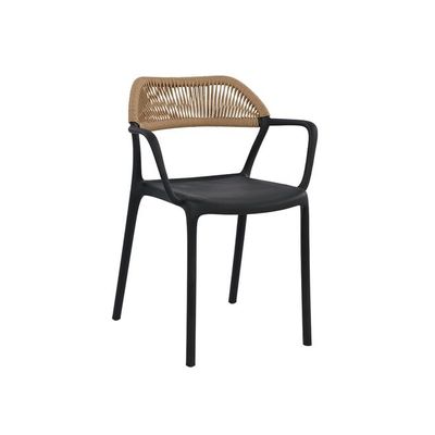 White Modern Outdoor Armchair with Woven Rattan Backrest and Plastic Seat, Ideal for Patio, Garden & Balcony(One Piece)