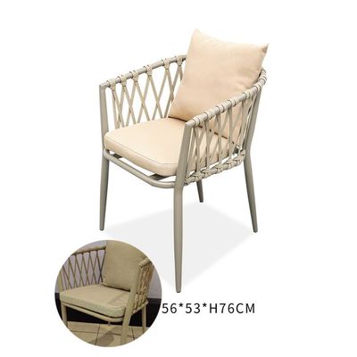 Modern Beige Outdoor Woven Armchair with Comfortable Cushion and Pillow for Patio, Garden, Courtyard(One Piece)