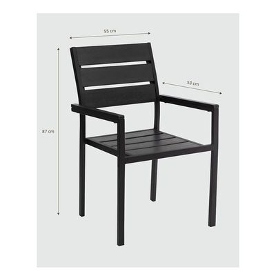 Modern Black Outdoor Iron and WPC Armchair, Suitable for Patio, Garden and Courtyard(One Piece)