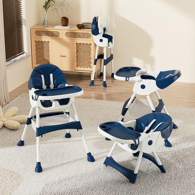 4-in-1 Baby High Chair – Portable Foldable High Chair for Babies and Toddlers with Wheels, Removable Tray, Adjustable Height, Convertible to Toddler Chair, Rocking Horse & Rocking Cart