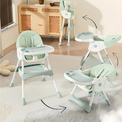 4-in-1 Baby High Chair – Portable Foldable High Chair for Babies and Toddlers with Wheels, Removable Tray, Adjustable Height, Convertible to Toddler Chair, Rocking Horse & Rocking Cart