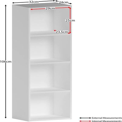 Bookcase and accessory Display Unit of wood 4Tier White