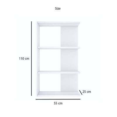 Wood Bookcase with 4 Bookshelf for Living Room and Bedroom and Office - 110cm -White