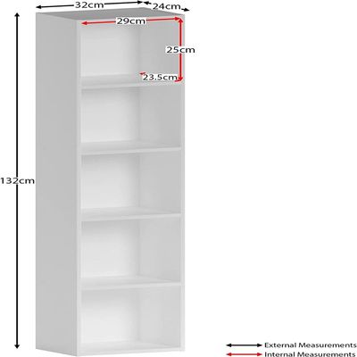 Bookcase and accessory Display Unit of wood 5Tier White