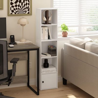  Furinno Luder Shelf Bookcase with 1 Door Storage Cabinet, White