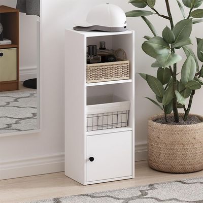 Furinno Luder Shelf Bookcase with 1 Door Storage Cabinet, White Furinno Luder Shelf Bookcase with 1 Door Storage Cabinet, White