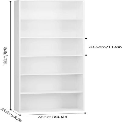 Modern home Wooden Bookcase 6 Tiers Storage Shelf Vertical Cabinet 60 x 23.5 x 180 cm White