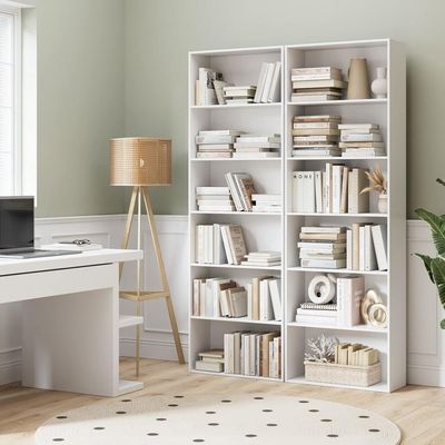 Modern home Wooden Bookcase 6 Tiers Storage Shelf Vertical Cabinet 60 x 23.5 x 180 cm White