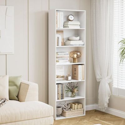 Modern home Wooden Bookcase 6 Tiers Storage Shelf Vertical Cabinet 60 x 23.5 x 180 cm White