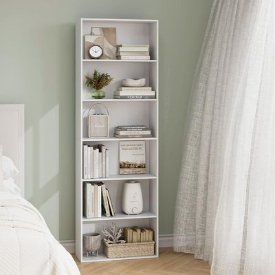 Modern home Wooden Bookcase 6 Tiers Storage Shelf Vertical Cabinet 60 x 23.5 x 180 cm White