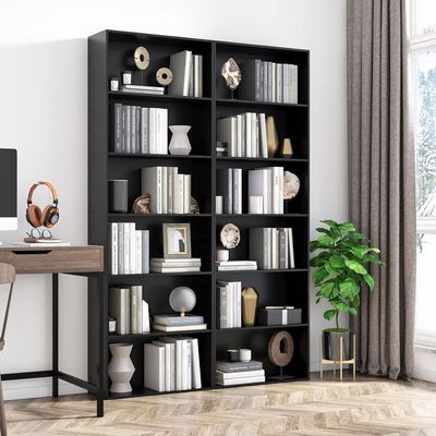 Wooden Tall Storage Shelf Unit with 4 Open Shelves - Black, Ideal for Book and Décor Organization, Perfect for Living Rooms, Offices, and Small Spaces - Modern Space-Saving Design - 180 cm
