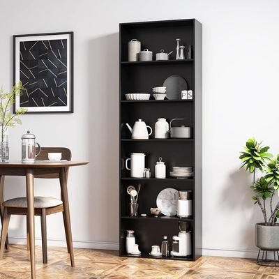 Wooden Tall Storage Shelf Unit with 4 Open Shelves - Black, Ideal for Book and Décor Organization, Perfect for Living Rooms, Offices, and Small Spaces - Modern Space-Saving Design - 180 cm