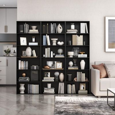 Wooden Tall Storage Shelf Unit with 4 Open Shelves - Black, Ideal for Book and Décor Organization, Perfect for Living Rooms, Offices, and Small Spaces - Modern Space-Saving Design - 180 cm