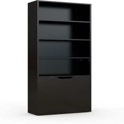 Modern Black bookcase with 6 shelves for storage and display perfect for offices and homes