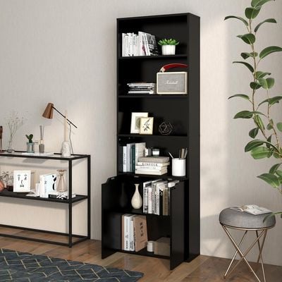 Modern Black bookcase with 6 shelves for storage and display perfect for offices and homes