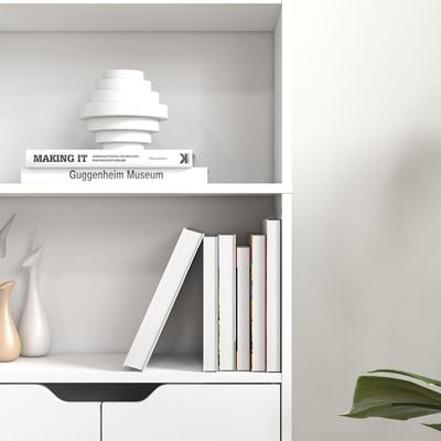 Modern White bookcase with 6 shelves for storage and display perfect for offices and homes