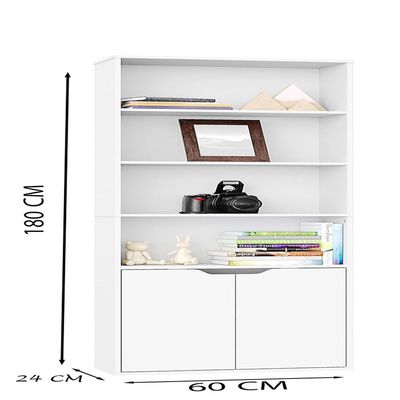 Modern White bookcase with 6 shelves for storage and display perfect for offices and homes